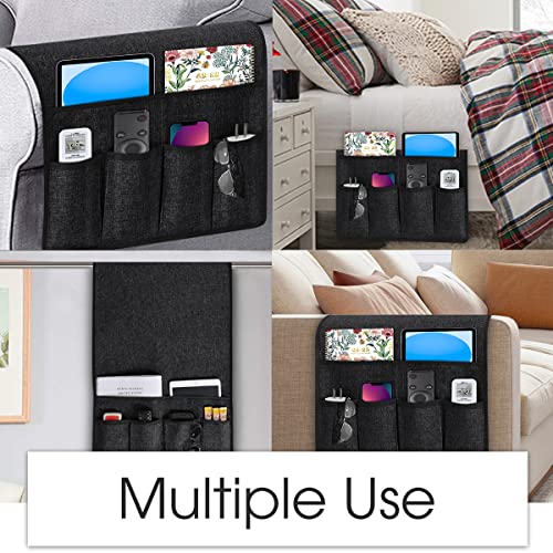 Joywell Remote Caddy Couch Remote Control Holder for Recliner Sofa Armrest Organizer Non Slip Arm Chair Caddie with 6 Pocket Storage for Magazine, Tablet, Phone, iPad, Black - color: Black, size: 19'' x 35''