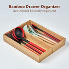 Umilife Bamboo Kitchen Drawer Organizer Boxes with Anti-Skid Silicone Feet, 2pcs Stackable Storage Bins for Kitchen Utensils & Silverware & Desk Drawer & Makeup, Tools Holder, 15”L x 6”W x 2.5”D Each - size: 15 x 6 x 2.5" (Stackable, Set of 2)