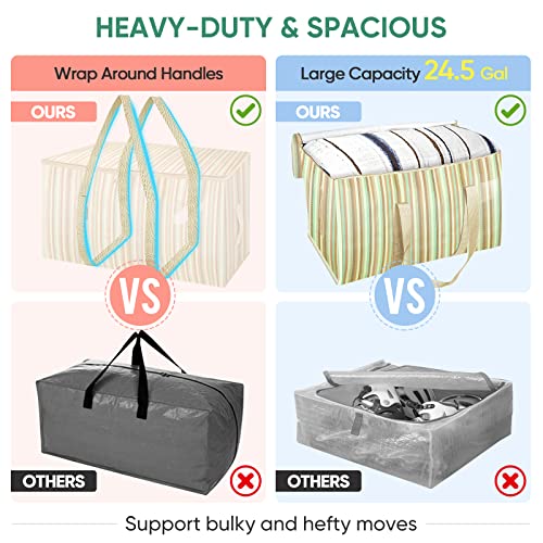 BALEINE 2-Pack Oversized Moving Bags with Reinforced Handles, Heavy-Duty Storage Tote for Clothes, Moving Supplies (Color Strip, 2-Pack) - color: Color Strip, size: 2-Pack