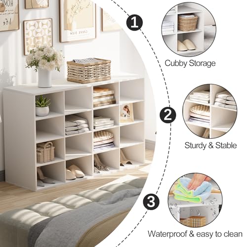Garden 4 you Shoe Storage Bench, Cubby Shoe Rack with 16 Cubbies, 4-Tier Wood Shoe Rack Organizer, Shoe Organizer Cabinet for Entryway, Hallway, Closet and Garage, White - color: White, size: 16-cube 4-tier