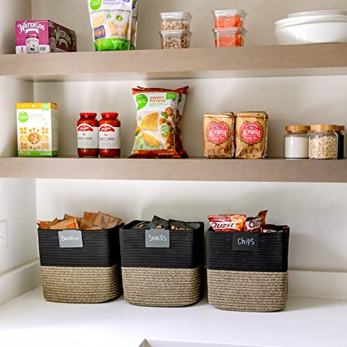 NaturalCozy Storage Cubes 11 Inch Cotton Rope Woven Baskets for Organizing, 3-Pack | Cube Storage Bin | Square Storage Baskets for Shelves Organizer, Classroom, Kids Toy Bins, Closet, Baby Nursery - color: Black & Mixed Black