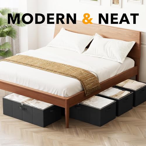 SpaceAid 4 Pack 10" High Under Bed Storage Containers, Large Underbed Storage Organizer Bins with Lids for Bedroom, Dorm, Clothes, Closet Organization, Bed Sheets and Blankets (Black) - color: Black