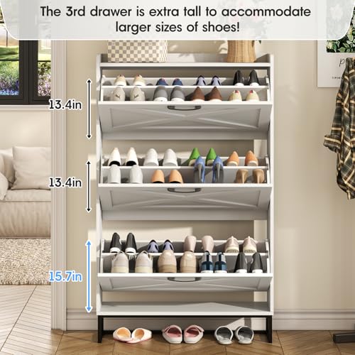 Maupvit Shoe Storage Cabinet with 3 Flip Drawers, Freestanding Organizer with Metal Legs for Entryway, Narrow Shoe Rack Cabinet, White - color: White, style: 3-Drawers