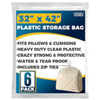 Storage Standard Large Clear Plastic Bags for Storage 6-Pack - Waterproof Extra Large Plastic Bags with Zip Ties, Heavy-Duty Cover for Clothes, Blankets, Linens & Bedding Organization - 32 x 42 Inches - size: 32'' x 42’’