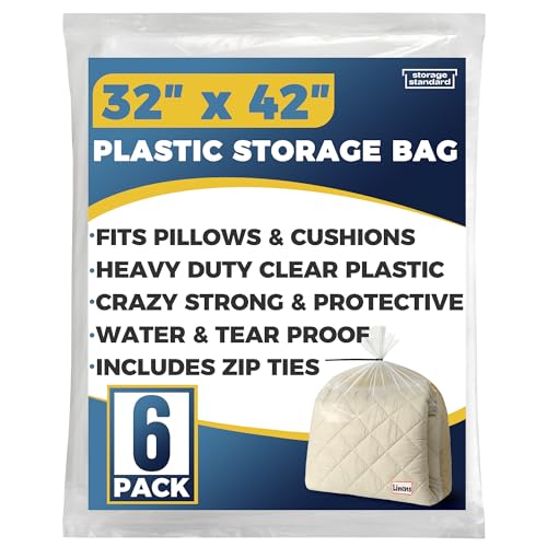 Storage Standard Large Clear Plastic Bags for Storage 6-Pack - Waterproof Extra Large Plastic Bags with Zip Ties, Heavy-Duty Cover for Clothes, Blankets, Linens & Bedding Organization - 32 x 42 Inches - size: 32'' x 42’’