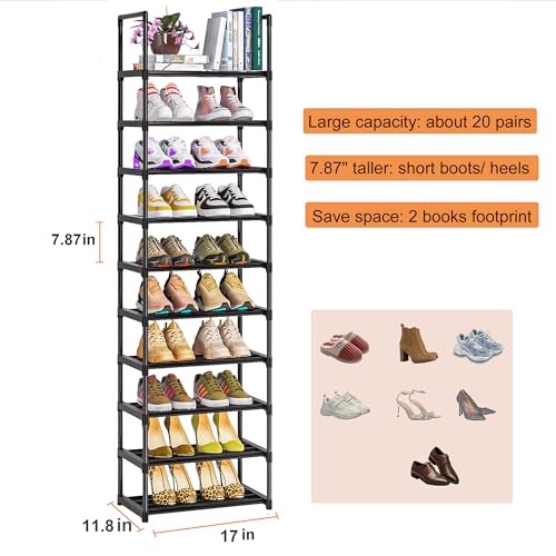 OYREL Shoe Rack, Sturdy Metal Shoe Rack Organizer,Narrow Shoe Racks for Closets,Shoes Rack,Shoe Stand,Shoe Shelf - color: Black, size: 17.1"W x 11.8"D x 78.7"H in 10 tier