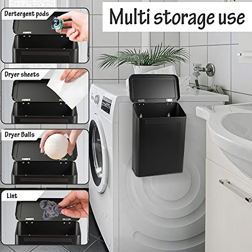 Picowe Magnetic Laundry Storage, Large Metal Lint Holder Bin with Lid for Laundry Room, Space-Saving Trash Container Hanging on Dryer, Washer or Wall Mount Trash Bin (Black) - color: Black