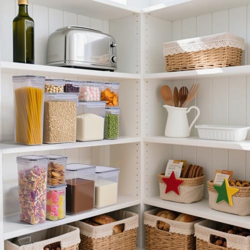 ComSaf Airtight Food Storage Containers with Lids, 11 Pcs Canisters Sets for the Kitchen, Plastic Pantry Organizers and Storage for Cereal, Flour, Sugar,Kitchen Storage Containers Include Labels - size: 7 Size-Rectangle