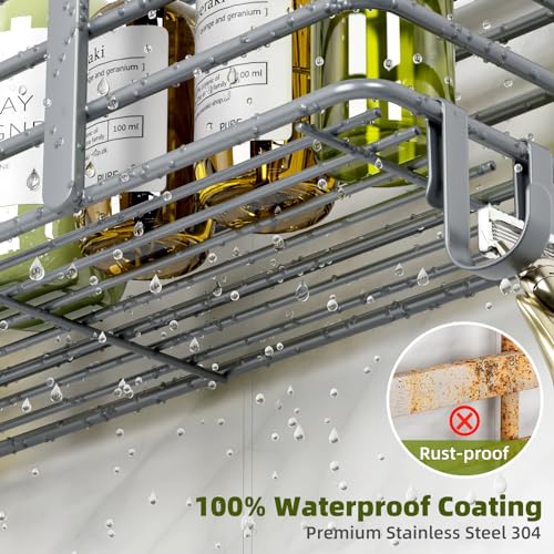 Yougai Shower Caddy, Shower Organizer with Soap Holder and Hooks, Rustproof Shower Shelves, No Drilling Bathroom Organizers and Storage, Wall-Mounted Kitchen & Home Decor (Dark Gray) - color: Dark Gray