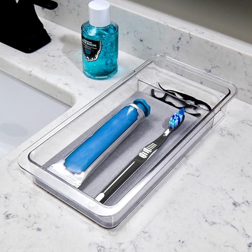 madesmart Dental Tray Drawer Organizer with Drying Stone, Clear Plastic Organizer for Toothbrush, Dental Floss, Water Flosser, Mouthwash - size: Regular