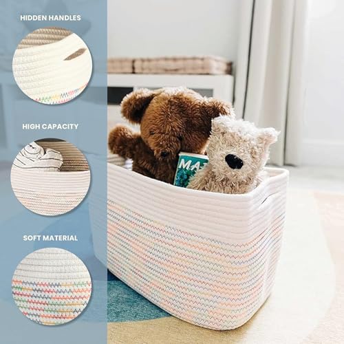 OrganiHaus Set of 3 Rainbow Baskets - Colorful Woven Storage Baskets for Playroom, Nursery & Classroom Decor, Toy Storage, Rainbow Stitches, 15x9x10 - color: Stitches Rainbow