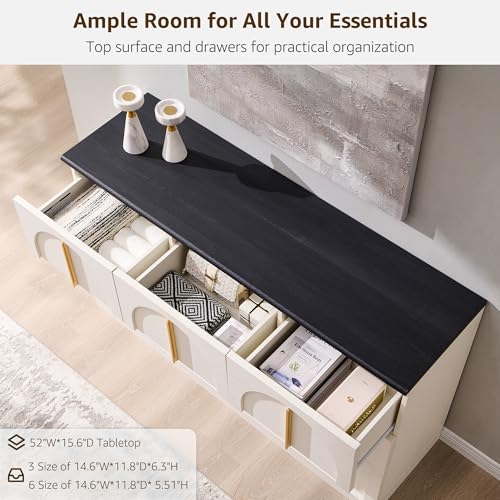 ACCOHOHO Arched Dresser for Bedroom with 9 Drawers, 52" Wide Modern Chest of Drawers with Rounded Edge & Metal Handles, Wood Storage Closet Dressers TV Stand for Living Room, Hallway, White - color: White, size: 15.6"D x 52"W x 32"H (9 Drawers)