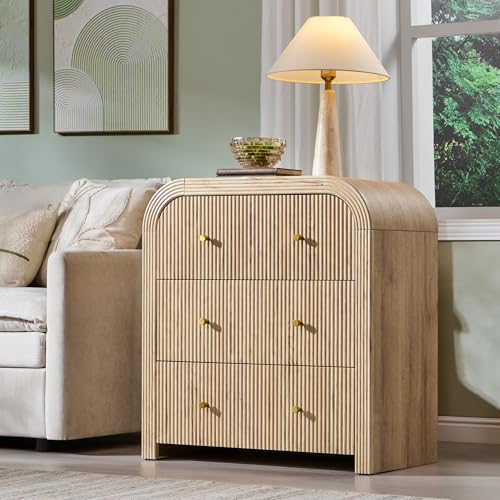T4TREAM Fluted Dresser with 3 Drawers, 32" Tall Modern Chest of Drawers with Thickened Curved Profile Design, Wood Closet Clothes Storage Organizer for Bedroom, Living Room, Hallway, Natural Oak - color: Natural Oak, size: 15.7"D x 30"W x 32"H (3 Drawers)