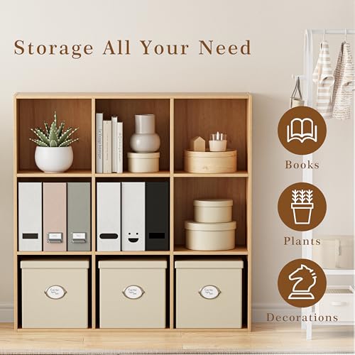 VDNEND Wooden Storage Organizer with Closed Back Panel, 11in Cube Shelf Opening, Bookshelf, Display Shelf,Closet Cabinet for Home and Office (Natural Oak, 9-Cube 35.98L*9.45W*35.91H) - color: Natural Oak, size: 9-Cube 35.98L*9.45W*35.91H