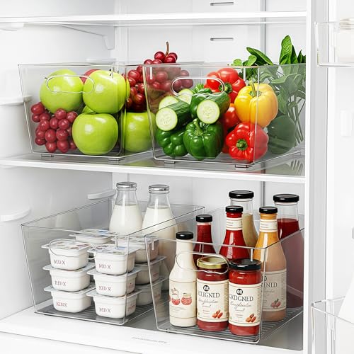Clear Plastic Storage Bins, 4-Pack Stackable Pantry Organizers and Storage Containers for Kitchen, Fridge, Cabinet and Closet Organization - Home Essentials - color: 4 Pack, size: L (11.5"L x 7.5"W x 6"H)