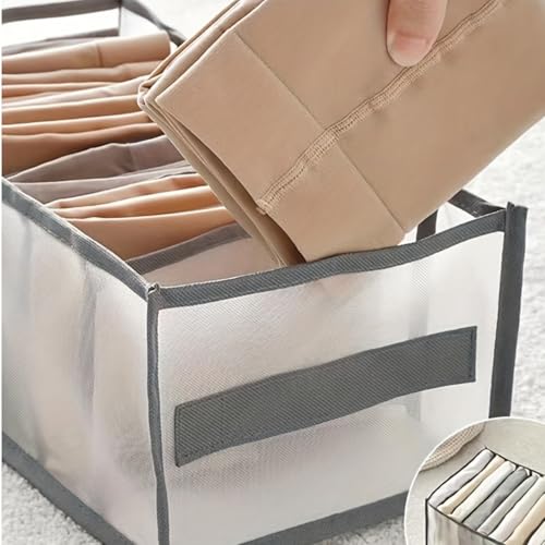 7 Grid Foldable Clothes Organizer Box for Closet Storage Fabric Drawer Divider Jeans TShirts and Daily Wardrobe Organization - color: Gray