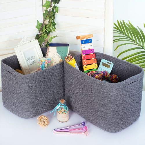 MINTWOOD Design 3-Pack Decorative Woven Storage Baskets for Shelves, Cube Bin Box for Organizing Books, Shoes, Dog Toys, Pantry Closet and Living Room Organizer, Charcoal Gray - color: Charcoal Gray