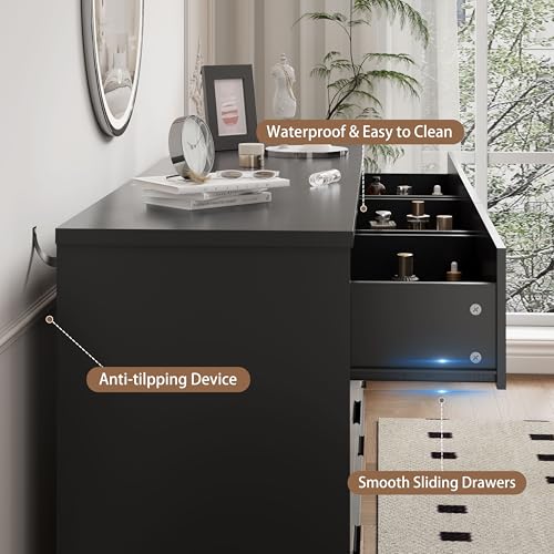 Xixini Dresser for Bedroom, Wide Wood 9 Drawer Modern Chest of Drawers with X-Shaped Sturdy Base, Double Dresser Closet Clothes Storage Organizer, Wooden TV Stand for Living Room, Hallway, Black - color: Black, size: 15.6"D x 59.1"W x 29.5"H (9 Drawers)