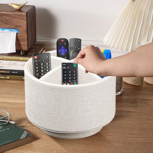 TV Remote Control Holder for Table, 360 Swivel Pen Holder for Desk Organizers and Accessories, Nightstand Organizer Caddy for Media Controllers/Office Supplies, Bedside Decorations for Living Room - color: Beige