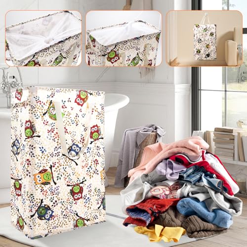 Odonata Slim Laundry Hamper Handles Collapsible Laundry Basket Thin Dirty Clothes Basket Narrow Laundry Bag Foldable Dirty Hamper 48L (Owl) - color: Owl