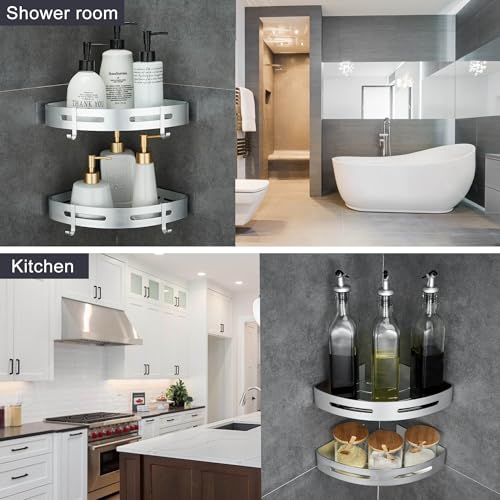WPT Corner Shower Caddy, 2 Pack Adhesive Shower Corner Shelf, Shower Organizer Storage Wall Mounted No Drilling for Bathroom and Kitchen, Silver - color: Silver