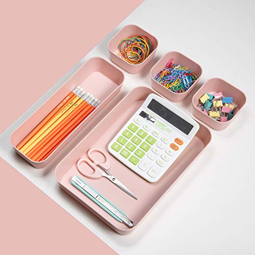 Backerysupply Set Of 12 Pink Color Plastic Desk Drawer Organizers For Makeup Bathroom Office Kitchen Vanity Drawer Storage Box Container - color: Pink