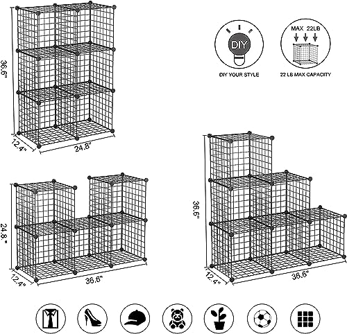 C&AHOME Wire Cube Storage, 6 - Cube Organizer Metal C Grids, Modular Shelves Units, Storage Bins Shelving, Closet Organizer, Ideal for Home, Office, Living Room, 36.6”L x 12.4”W x 36.6”H Black - color: Black, size: 6 Cube