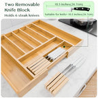 Dunruz Bamboo Expandable Drawer Organizer for Kitchen Utensils, Adjustable Silverware Tray with 9 Deep Slots for Large Spoons & Knives, Natural Wood Flatware Caddy for Cutlery Storage (Fits 13"-20")