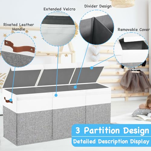 Large Toy Box Chest,Toy Storage Organizer,Storage Bins with Lids,Stuffed Animal Storage,Toy Bins for Kids,Toddlers,Baby,Girls,Nursery,Living room,playroom(Grey) - color: Grey