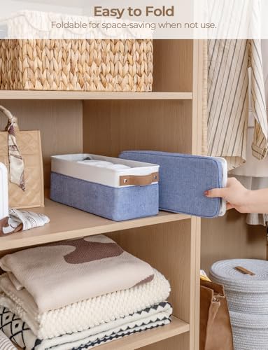 StorageWorks Narrow Storage Bins, Small Basket for Closet and Shelves, Fabric Organizer with Handles, Toilet Paper Storage, Blue and White, 2-Pack - color: Blue and White, size: 15"L x 6"W x 5"H