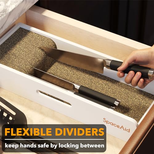 SpaceAid Knife Drawer Organizer Bamboo Insert Dock, Kitchen Steak Knives Holder Organizers Block for Drawer in Storage Organization (Small, White) - size: White, Small