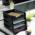 Stackable Paper Tray Set of 6, Black Plastic Letter Tray Basket