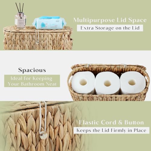 YANGQIHOME Toilet Paper Storage, Water Hyacinth Toilet Paper Storage with Lid, Papers Container for up to 6 Mega Rolls, Bathroom Basket Organizer - size: 6 Rolls
