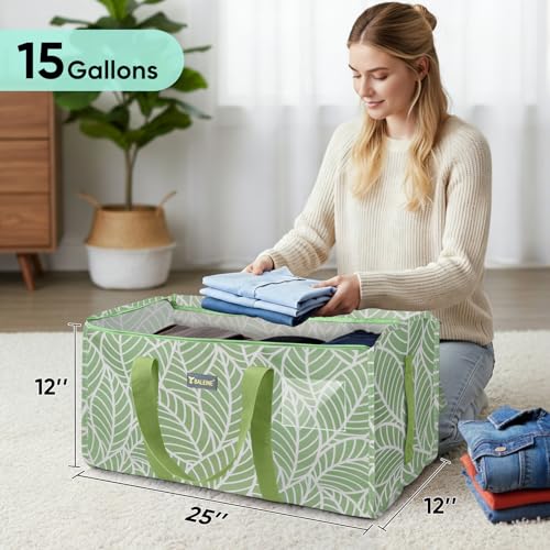 BALEINE Extra Large Storage Tote with Zippers & Carrying Handles, Heavy-Duty Oxford Fabric Moving Bags for Laundry, Space Saving, Storage, Antique Foliage - color: Antique Foliage, size: 1-Pack