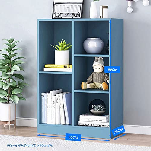 IOTXY Open Shelf Low Bookcase - Wooden 3-Tier Floor Standing Display Cabinet Organizer with Base, 5 Cubes Short Horizontal Bookshelf in Bright Blue - color: Bright Blue, size: 50CM Base