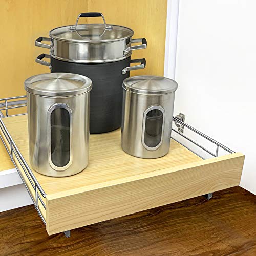 LYNK PROFESSIONAL® SELECT™ Slide Out Cabinet Organizer Pull Out Drawer, 17" x 21" Pull Out Cabinet Organizer – Pull Out Shelves for Kitchen Cabinets – Roll Out - Lifetime Ltd. Warranty, Wood Chrome - size: 17" W x 21" D - 1 Tier