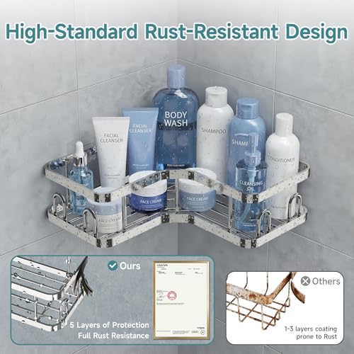 Veken Corner Adhesive Shower Caddy 3-Pack with Soap Holder&Hooks,No Drilling Shower Shelves,Rustproof & Waterproof Bathroom Organizers and Storage,Rack for Small Spaces, Kitchen&Rental-Friendly,Silver - color: Silver, size: 3-Piece Set(2 Large+1 Small)