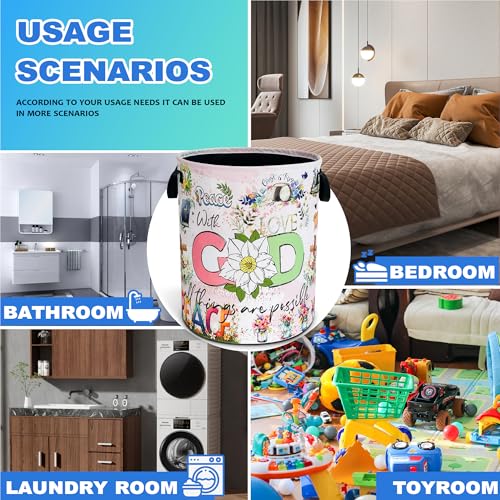 Christian Peace Laundry Basket God Bible Verse Oxford Cloth Laundry Hamper With Handle Foldable Portable Clothes Storage Basket 18.9 X 16.5 In Storage Bag For Laundry Room/Bathroom/Bedroom/Dormitories - color: Christian Peace