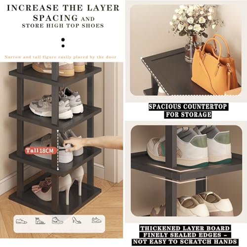 Vertical Shoe Rack - Tall Narrow Shoe Rack Organizer for Small Spaces,12 Tier Bamboo Shoen Shelf for Entryway,Closet,Corner,Doorway,Skinny Shoe Shelf Space Saving Shoe Storage,Free Stackable DIY - color: Black, size: 12-tier