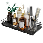 Lixple Toilet Paper Basket Holder, 13" Toilet Tank Tray, Wood and Metal Toilet Tray Vanity Organizer Bathroom Tray, Kitchen Sink Organizer for Soap Dispenser (Black) - color: Black