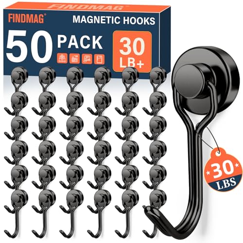 FINDMAG 50 Pack Magnetic Hooks, 30lbs+ Magnetic Hooks Heavy Duty for Cruise, Strong Magnet Hooks for Fridge, Neodymium Magnets with Hooks for Kitchen, Grill, Home, Garage, Toolbox (Black) - color: Black, size: 50Pack 30Lbs+