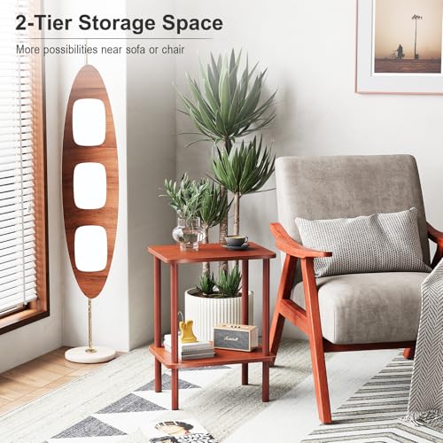Apicizon 2 Tier End Table Set of 2, Small Side Table with Solid Wood Legs, Boho Bedside Table with Storage Shelf, Nightstand for Small Spaces, Bedroom, Living Room, Entryway, Vintage Brown - color: Vintage Brown, size: 2 Set, style: 2 Tier