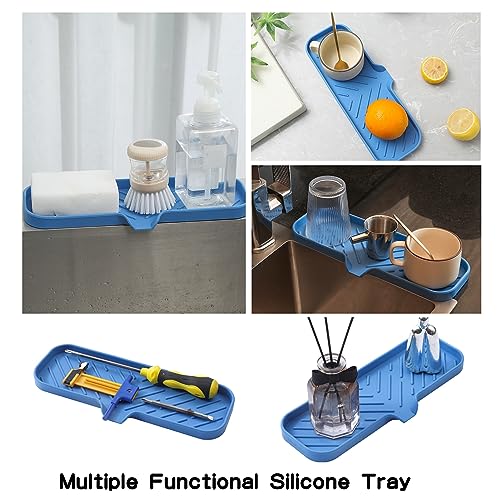 MicoYang Silicone Bathroom Soap Dishes with Drain Spout-Bathroom and Kitchen Sink Organizer,Sponge Holder,Dish Soap Tray,Perfect for Dispenser,Scrubber,Bottle,Cup on Sink or Counter-Lichen Blue 12"×4" - color: Lichen Blue, size: L(12"×4")