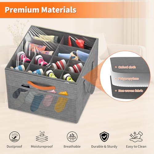 Aokeyee 2 Pack Shoe Organizer for Closet, Foldable Shoe Storage Organizer Box w/Clear Cover and 4 Reinforced Handles, Space Saving Shoes Bin Fits up to 32 Pairs, Grey - color: Grey, size: Fits up to 32 Pairs