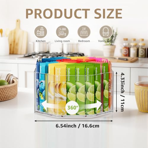 Divided Drink Packet Organizer, Octagonal 5 Compartment Clear Lazy Susan Turntable, Rotating Storage Organizer for Powdered Drink Mix, Water Flavor Packets, Coffee, Tea, Spices - size: 1 Pack - 5 Section