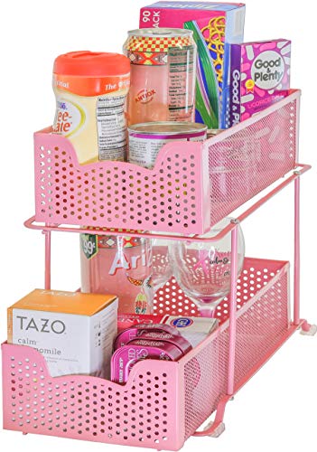 Simple Houseware 2 Tier Sliding Cabinet Basket Organizer Drawer, Pink - color: Pink, size: 1-Pack