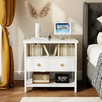 Edbuosy 27 Inch Wide Night Stand with Charging Station, Wood Nightstand with Open Shelf, Large Drawer Bedside Table for Living Room/Bedroom/Office (White) - color: White, size: 1 Drawer