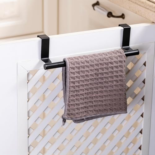 Cabinet Door Towel Bar - Single, Stainless Steel & Matte Black Over Cupboard Door Towel Holder - color: Black - 1 Pack