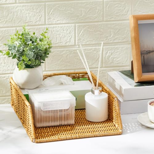 Yeaqee 2 Pcs Paper Tray Organizer for Desk Woven Letter File Organizer A4 File Tray Desk Paper Basket Letter Size Imitation Rattan Holder Organization Rack for Office Storage(Brown,Sleek Style) - style: Sleek Style