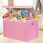 122L Large Toy Box Chest with Lid, Foldable Toy Storage Organizer Bin Boxes with Removable Divider for Kids, Boys, Girls, Nursery, Playroom, 26"x17" x17"(Linen Pink) - color: Extra Large Pink